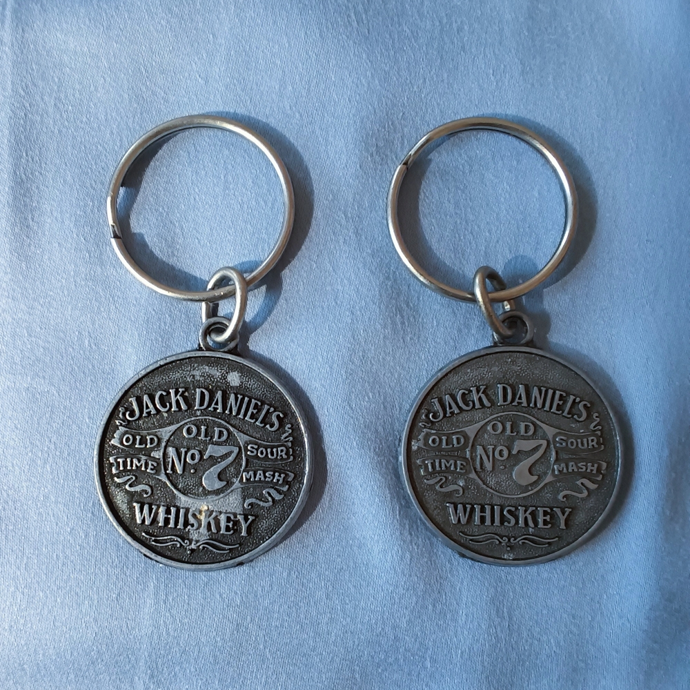 TWO Jack Daniel's Old No. 7 metal keychains Retro Coin